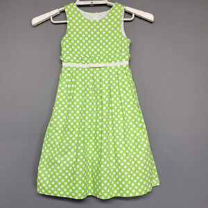 Peaches n Cream Dress Girls 6X Green White Polka Dot Sleeveless Spring Party